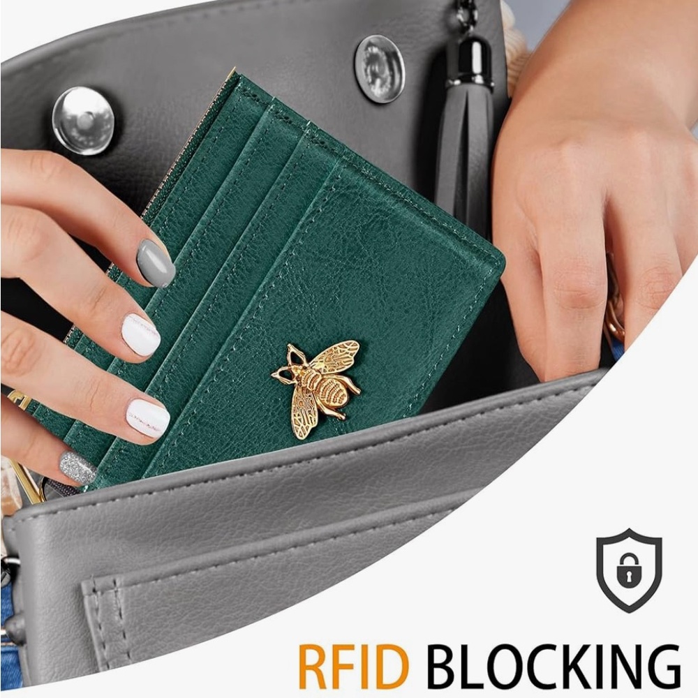 Green Card Holder with Gold Bee Accent - Picture 4 of 4